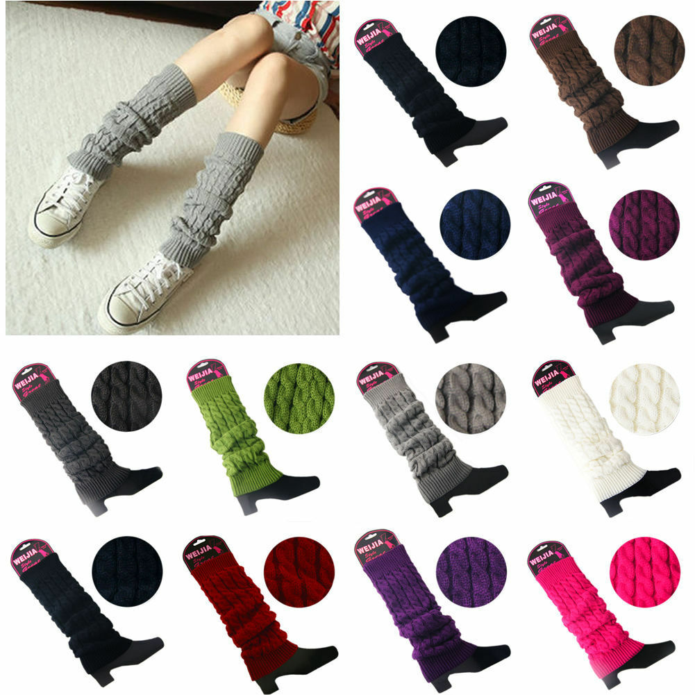 Women Plain Leg Warmers Crochet Knit Ribbed Knee High Winter Boot Wool Long  Sock